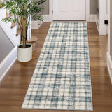 Garvee Tappeto Decorativo Lavabile in Lavatrice Antiscivolo Lana Sintetica Design Moderno a Quadri Per Soggiorno e Camera - 蓝/米