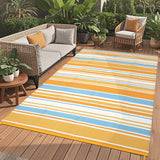 Garvee Tappeto Esterno 8x10 Colorato Linee Geometriche Doppia Faccia Resistente UV Paglia Plastica Antiscivolo Patio Campeggio - Geometric Stripes| Orange Yellow Blue White