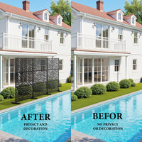 Garvee Metal Privacy Screen 72"x47" Robusto acciaio verniciato a polvere per giardino e balcone, antiruggine, 3 pannelli, autoportante, nero