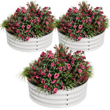 Garvee Letti Da Giardino Rotondi 3Pcs In Acciaio Zincato 61x61x30cm Con Bordo In Gomma Sicura Per Piantagione E Paesaggistica - Bianco