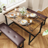 Set da pranzo Garvee per 4 persone con 2 panche imbottite, rettangolare, robusto MDF e acciaio, salvaspazio, impermeabile, per stanze piccole