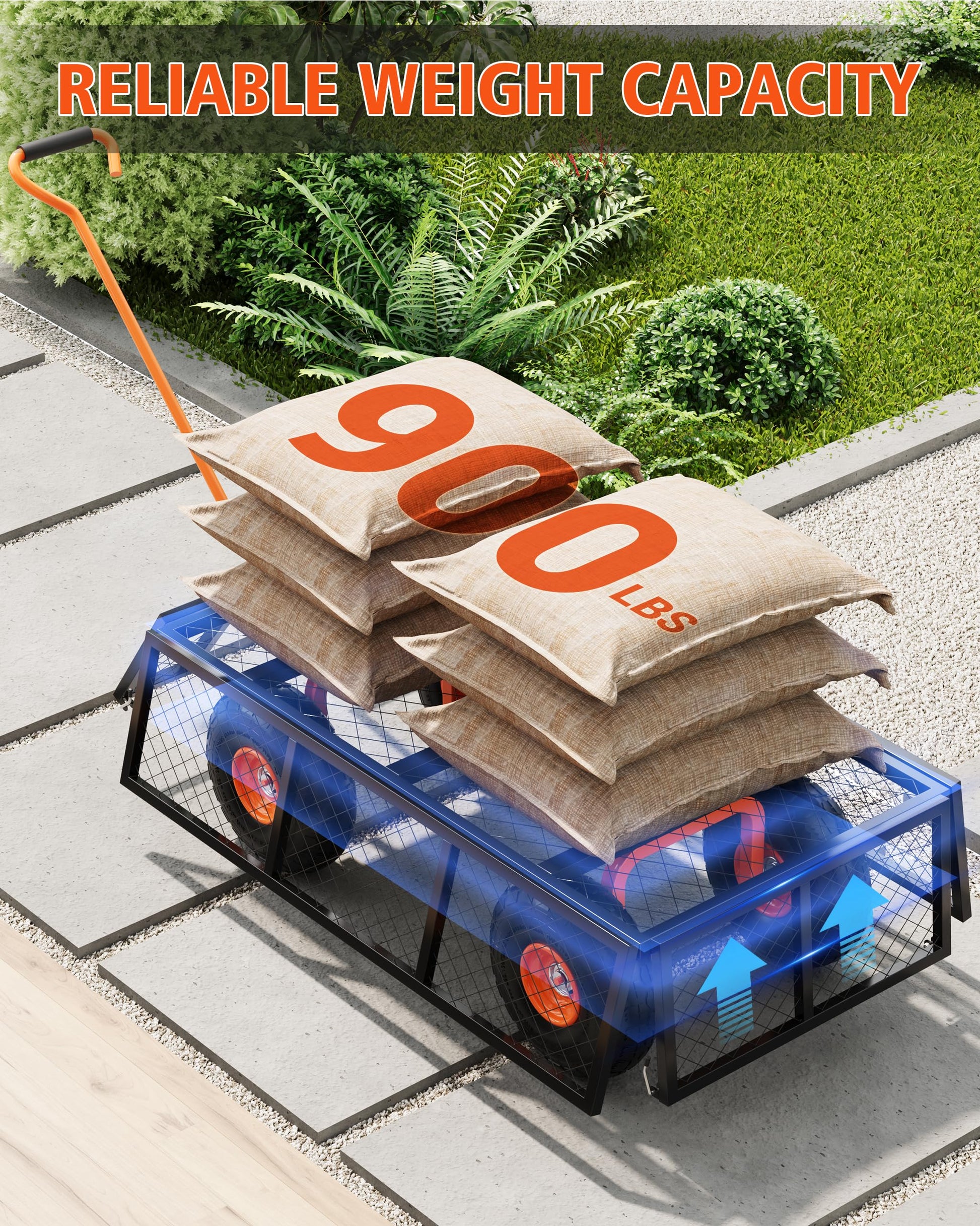 Carrello da giardino in acciaio per impieghi gravosi Garvee, capacità di 900 libbre, ruote da 10" 3 in 1, trazione, verniciatura a polvere, resistente alle intemperie, per giardinaggio e trasporto