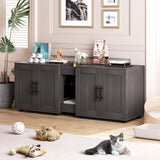 Garvee Mobile per Lettiera Doppia per 2 Gatti, Design Doppi Vani, Legno Noce, Tappetino Antipolvere, Armadietto con Grattugia, Spazio di Stoccaggio, Perfetto per Soggiorno