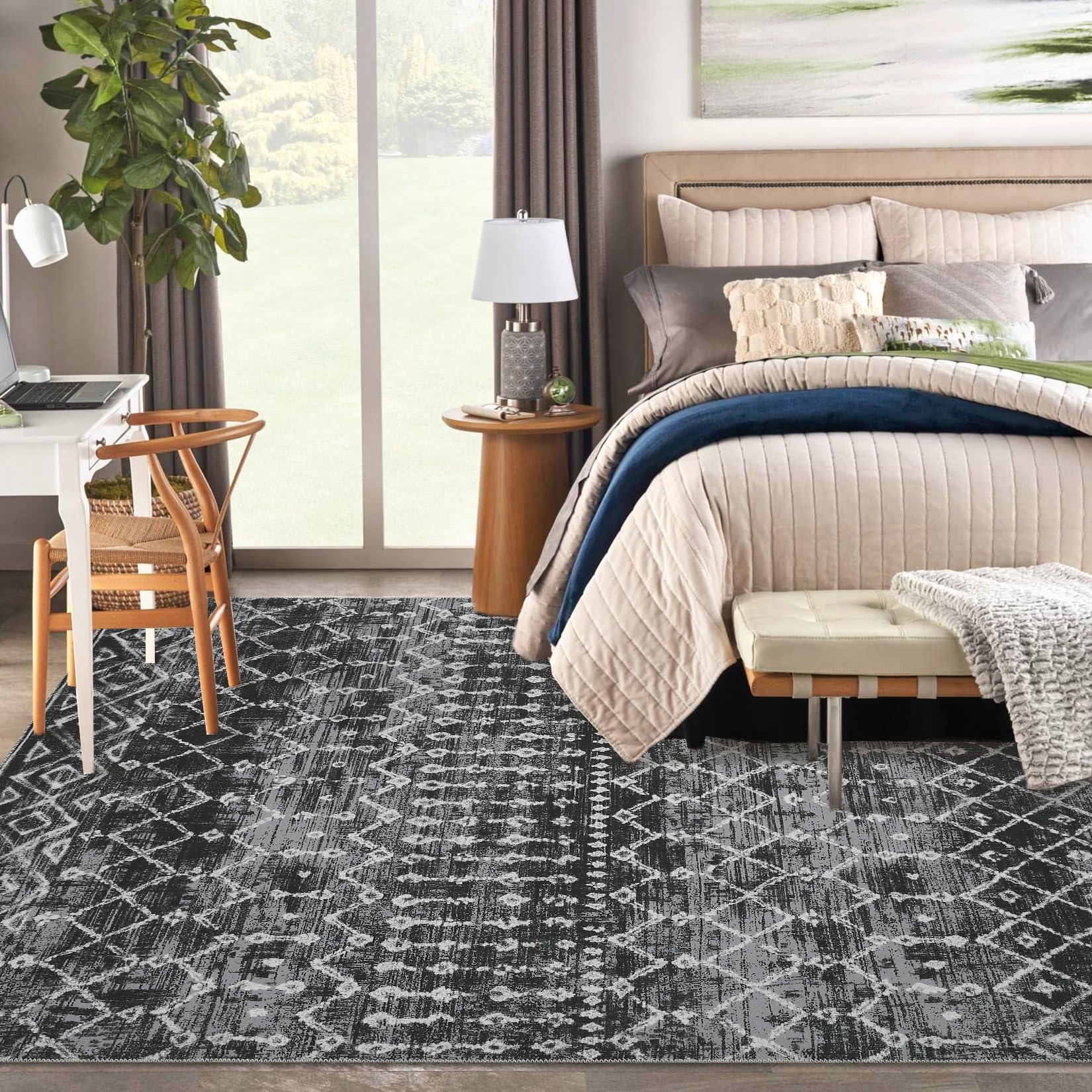 Tappeto Garvee Boho 200 x 290 cm Nero Lavabile Antiscivolo