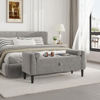 Panca ottomana Garvee con contenitore, imbottita, design capitonné, cerniere in ottone robusto, versatile per camera da letto e corridoio, beige e verde