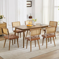 Set di 2 sedie da pranzo Garvee Mid Century in rattan con schienale intrecciato a mano, seduta imbottita, struttura in legno, pelle PU marrone, per cucina e sala da pranzo