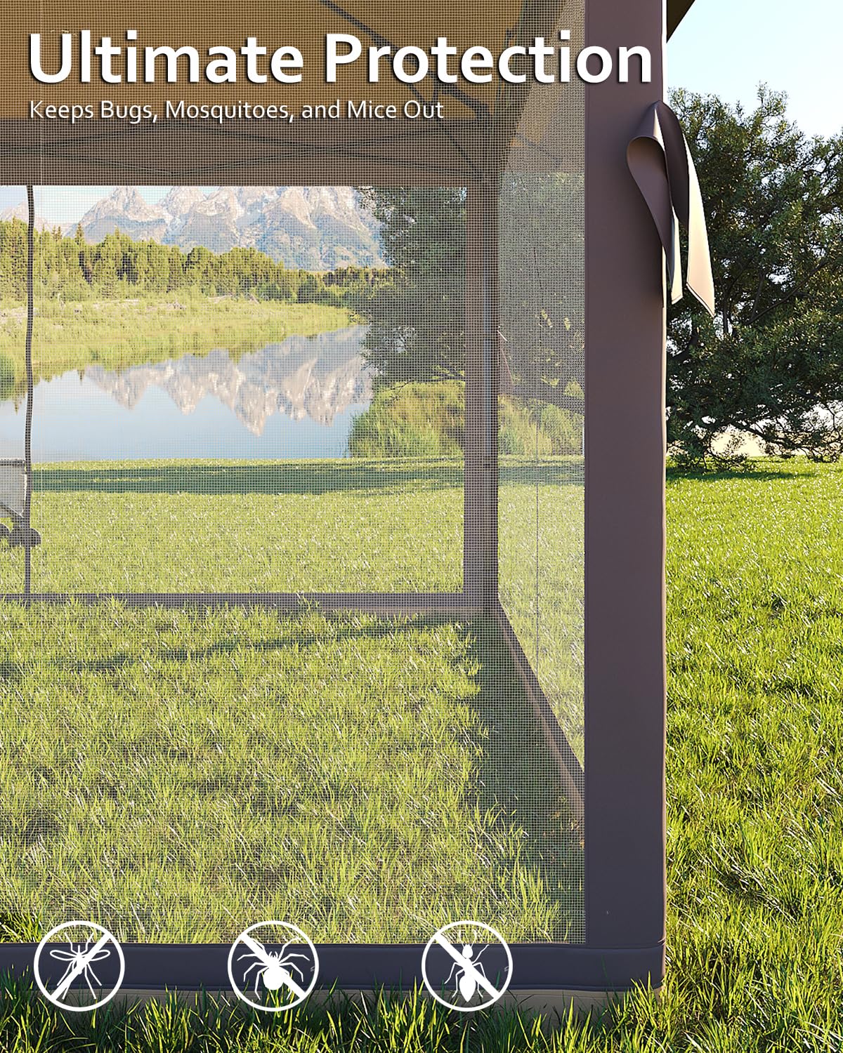 Gazebo pop-up Garvee 12x12 con zanzariera, resistente ai raggi UV, regolabile in 3 altezze, struttura in acciaio, 6 pannelli laterali, tasche per sabbia per giardino e campeggio, bianco