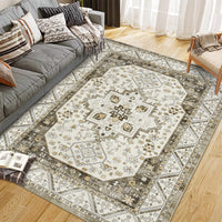 Tappeto Garvee Vintage Boho 200x290cm, antiscivolo, lavabile, morbido cashmere sintetico, pelo corto, soggiorno, camera da letto, beige