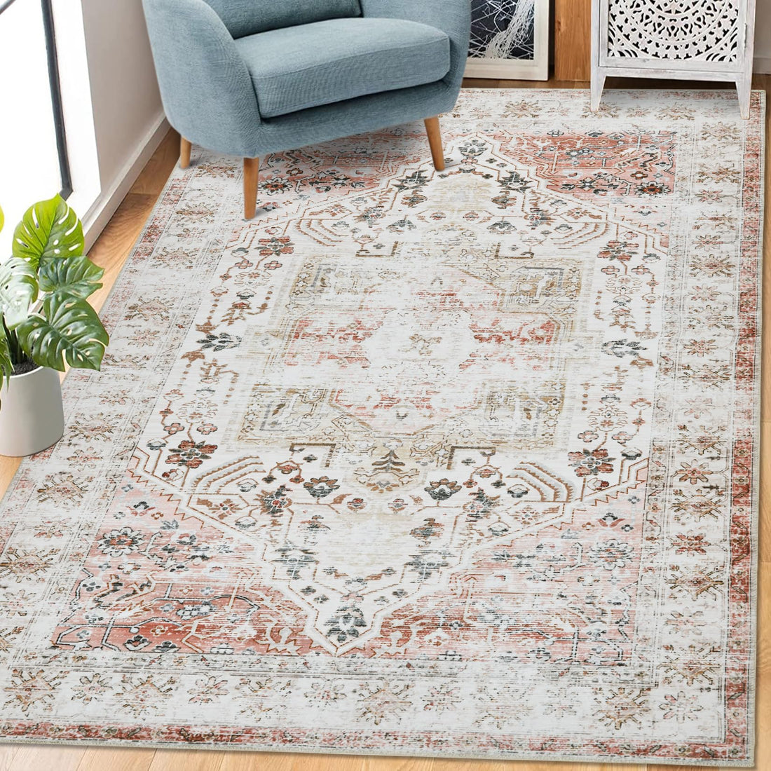 Tappeto vintage GARVEE di grandi dimensioni, 200x290 cm, lavabile, antiscivolo, senza peluche, per soggiorno e camera da letto