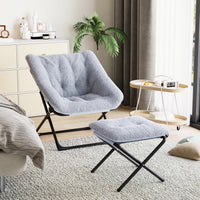 Poltrona Garvee Comfy Chair Extra Large con struttura in metallo, pelliccia sintetica ultra morbida, pieghevole, base antiscivolo, grigia per soggiorno e camera da letto