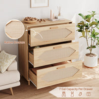 Cassettiera in rattan Garvee a 3 cassetti per camera da letto, ampio spazio di archiviazione, impermeabile, in legno MDF, moderna, per soggiorno e corridoio, marrone