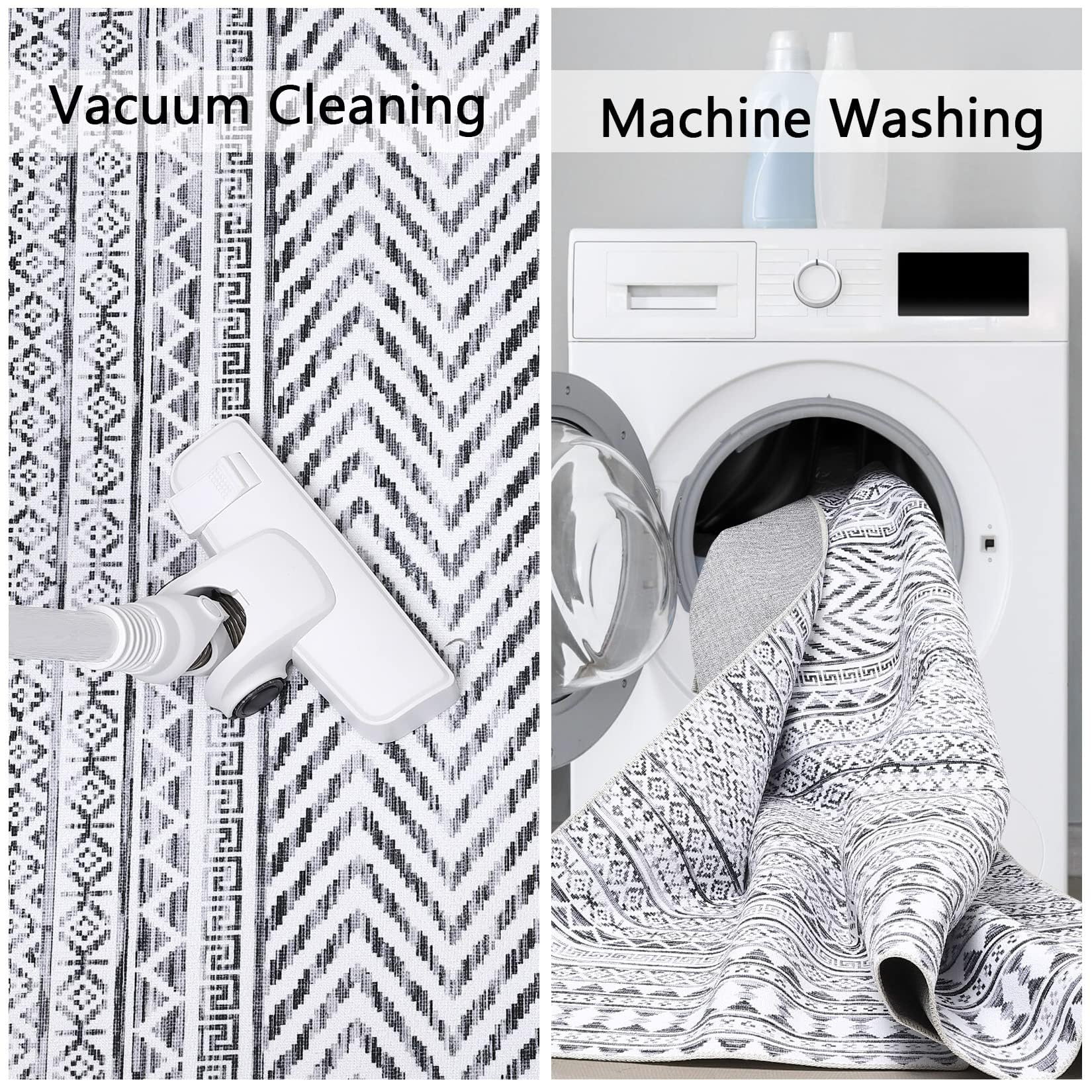 Tappeto GARVEE Boho Moroccan 200x290cm Grigio, idrorepellente, a pelo corto, resistente all'olio e alle macchie, lavabile, soggiorno e camera da letto