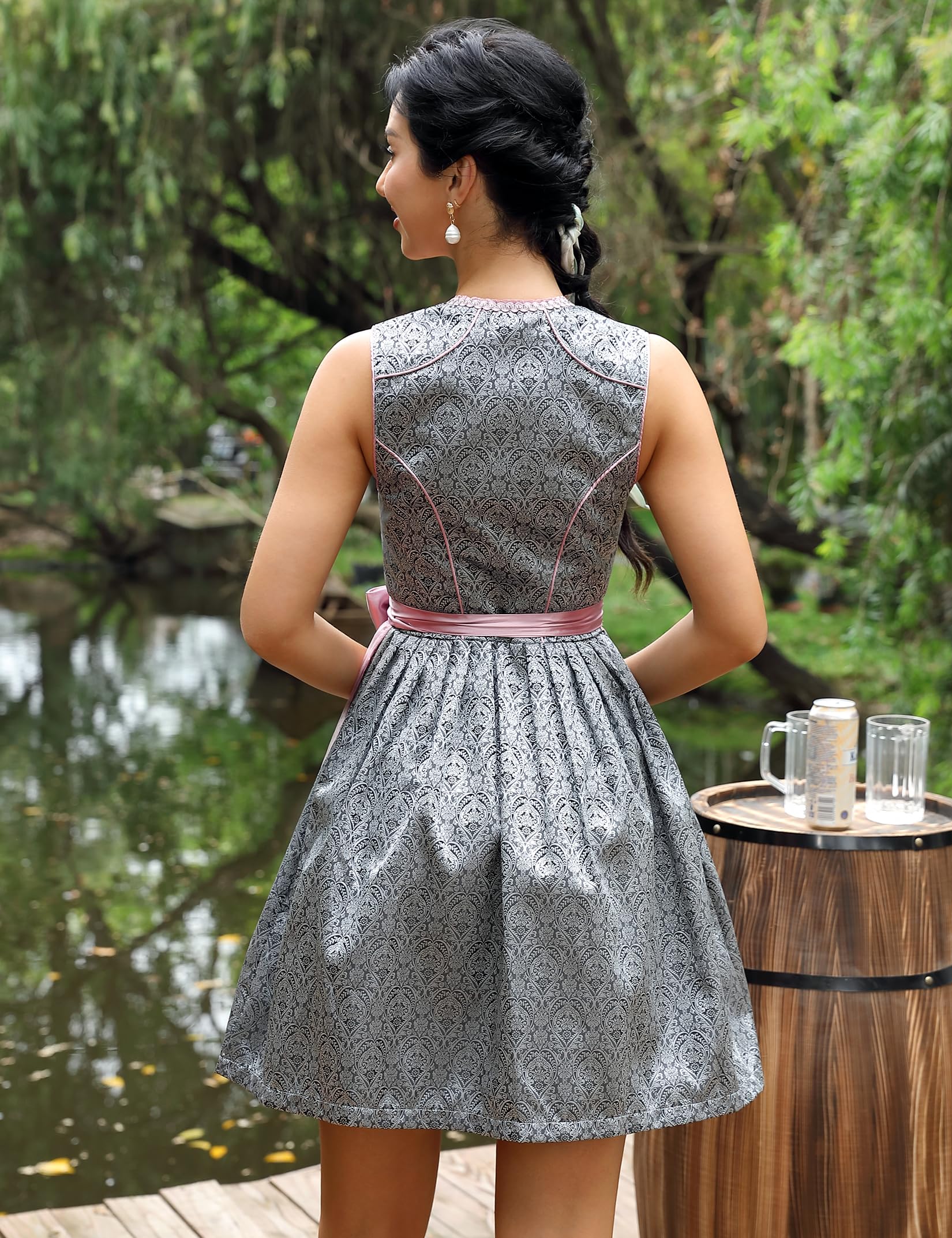Garvee Dirndl Abito tradizionale da donna Midi Dirndl con grembiule Dirndl per l'Oktoberfest Grigio Taglia 48