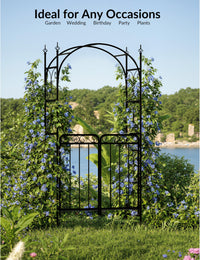 Arco da giardino Garvee da 8 piedi con cancello, metallo pesante, resistente alle intemperie, nero, per matrimoni e giardino, struttura a traliccio