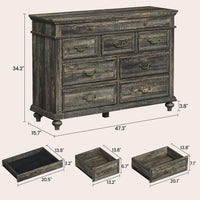 Cassettiera Garvee da 47" in stile rustico con 9 cassetti, in legno rustico, maniglie in metallo vintage, rovere scuro, per camera da letto e soggiorno