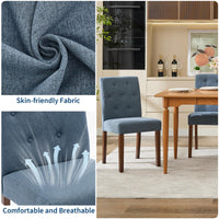 Sedie da pranzo Garvee Parsons, set di 2, imbottite, ergonomiche, in tessuto di lino, legno di caucciù, blu, per cucina e soggiorno