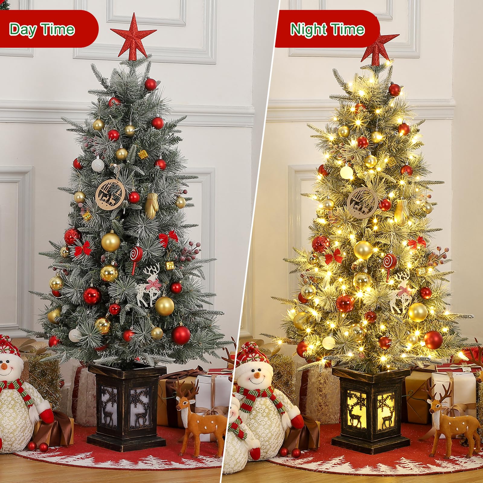 Albero di Natale Garvee da 125 cm con luci e decorazioni - base a forma di renna per la decorazione della tavola festiva