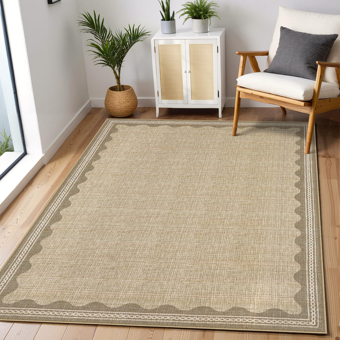 Tappetino lavabile per interni Garvee 80 x 150 cm, tappeto antiscivolo con moderno motivo a onde per soggiorno e camera da letto, colore lino, pelo corto