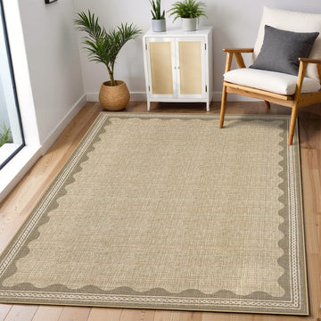 Tappetino lavabile per interni Garvee 80 x 150 cm, tappeto antiscivolo con moderno motivo a onde per soggiorno e camera da letto, colore lino, pelo corto
