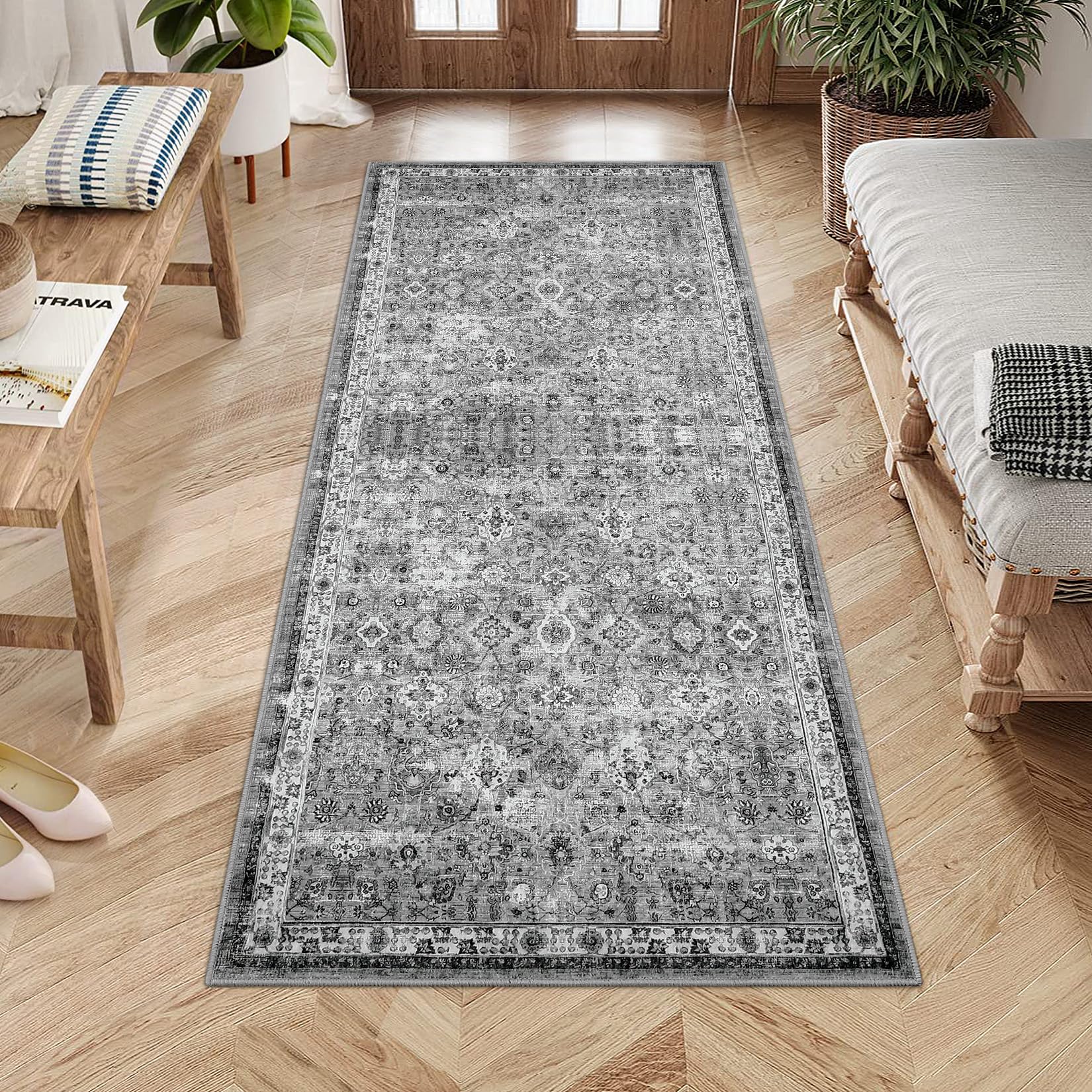 Tappeto vintage Garvee 80 x 150 cm, antiscivolo, lavabile, boho, per soggiorno, camera da letto, sala da pranzo, marrone rossiccio