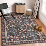 Tappeto decorativo Garvee per interni Boho 200x290cm, antiscivolo, motivo floreale nero, tappeto a pelo corto per soggiorno, cameretta dei bambini, sala giochi - Beige
