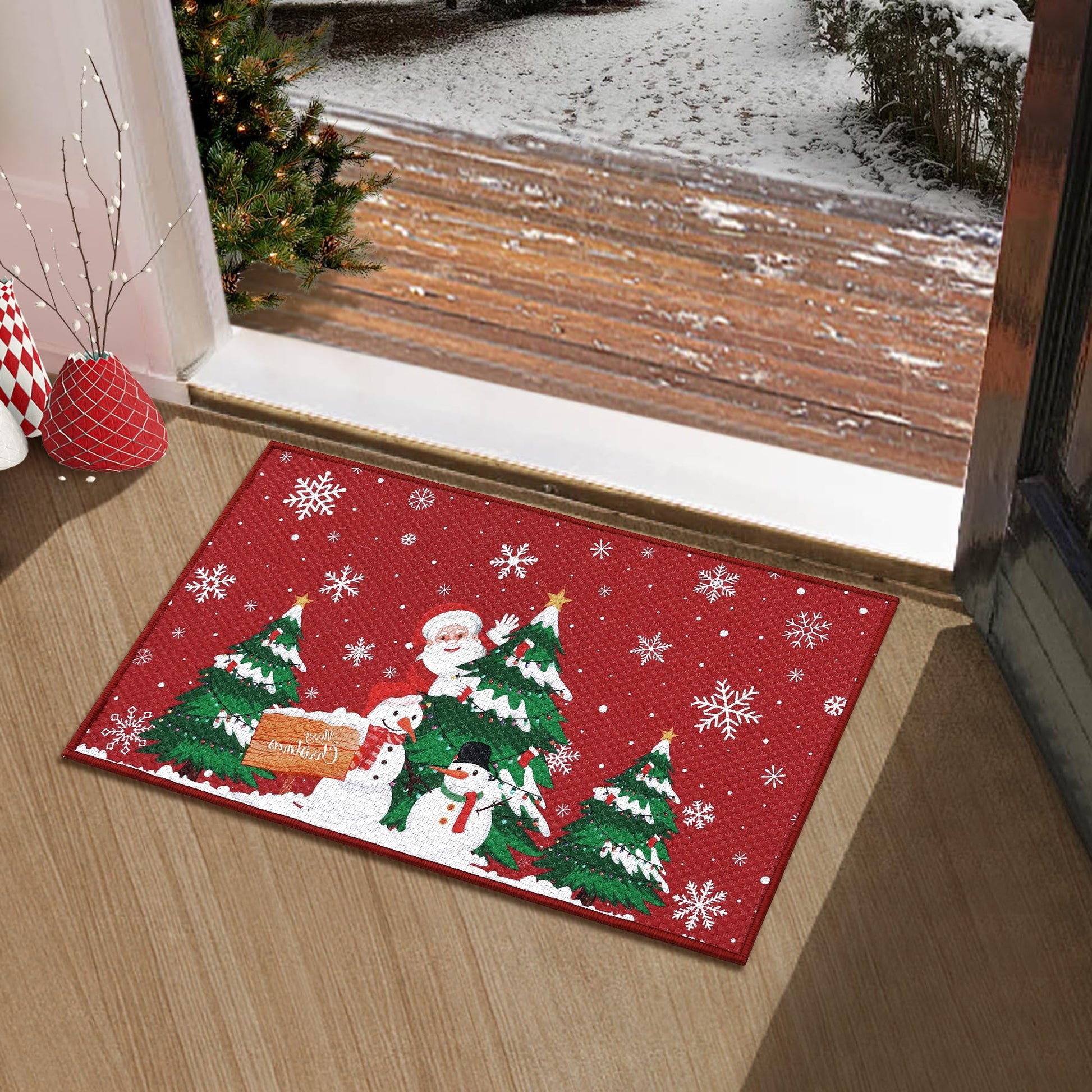 Zerbino natalizio Garvee con motivo di Babbo Natale, antiscivolo, per uso interno ed esterno, 40x80 cm, colore naturale