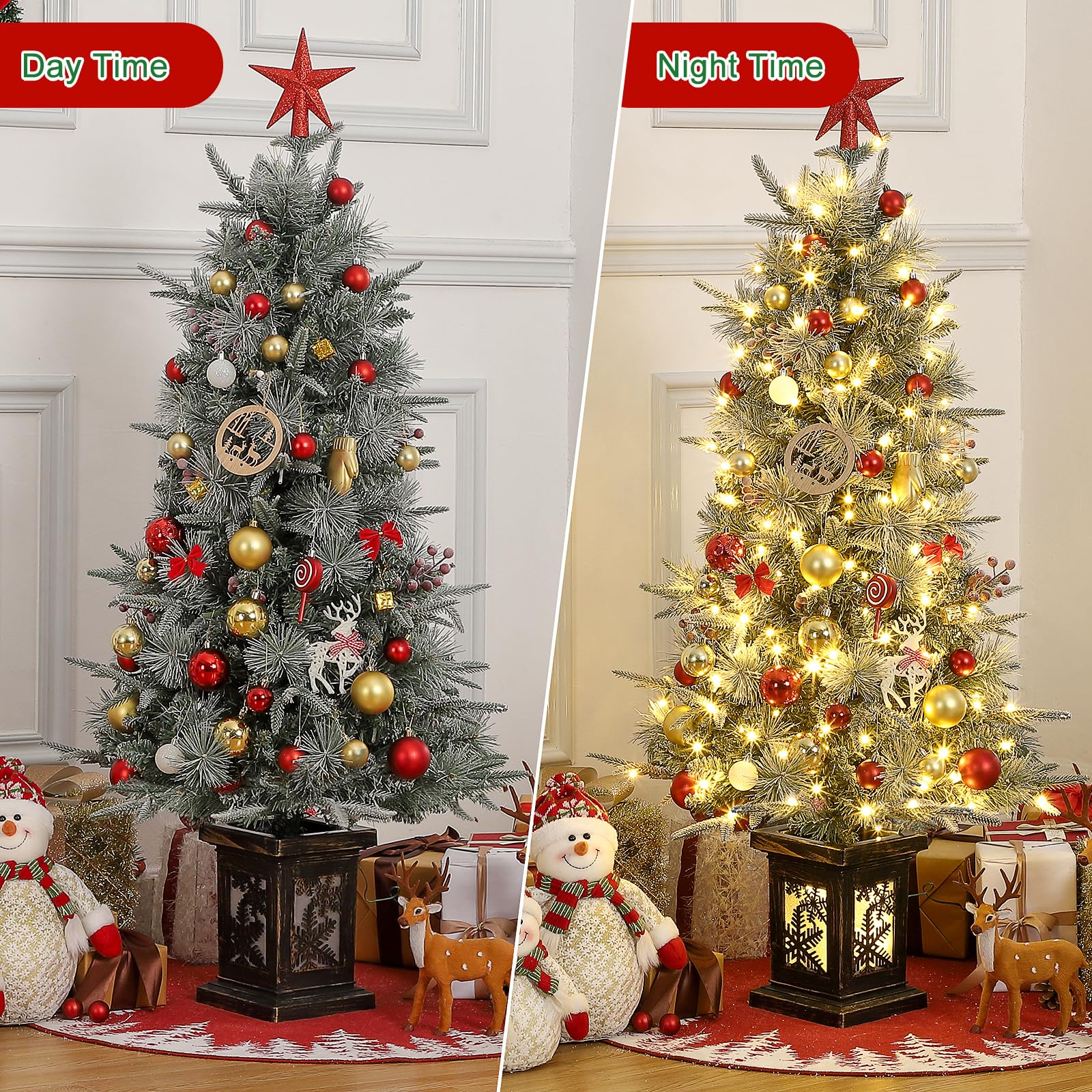 Albero di Natale Garvee 125cm con luci e decorazioni - base a fiocco di neve per una magica atmosfera invernale
