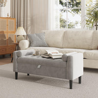 Panca ottomana Garvee con contenitore, imbottita, design capitonné, cerniere in ottone robusto, versatile per camera da letto e corridoio, beige e verde