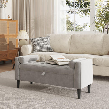 Panca ottomana Garvee con contenitore, imbottita, design capitonné, cerniere in ottone robusto, versatile per camera da letto e corridoio, beige e verde