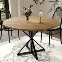 Tavolo da pranzo rotondo Garvee da 119.38 cm con robusta base in metallo per cucina e sala da pranzo, per 4-6 persone, piano in MDF, antigraffio e impermeabile