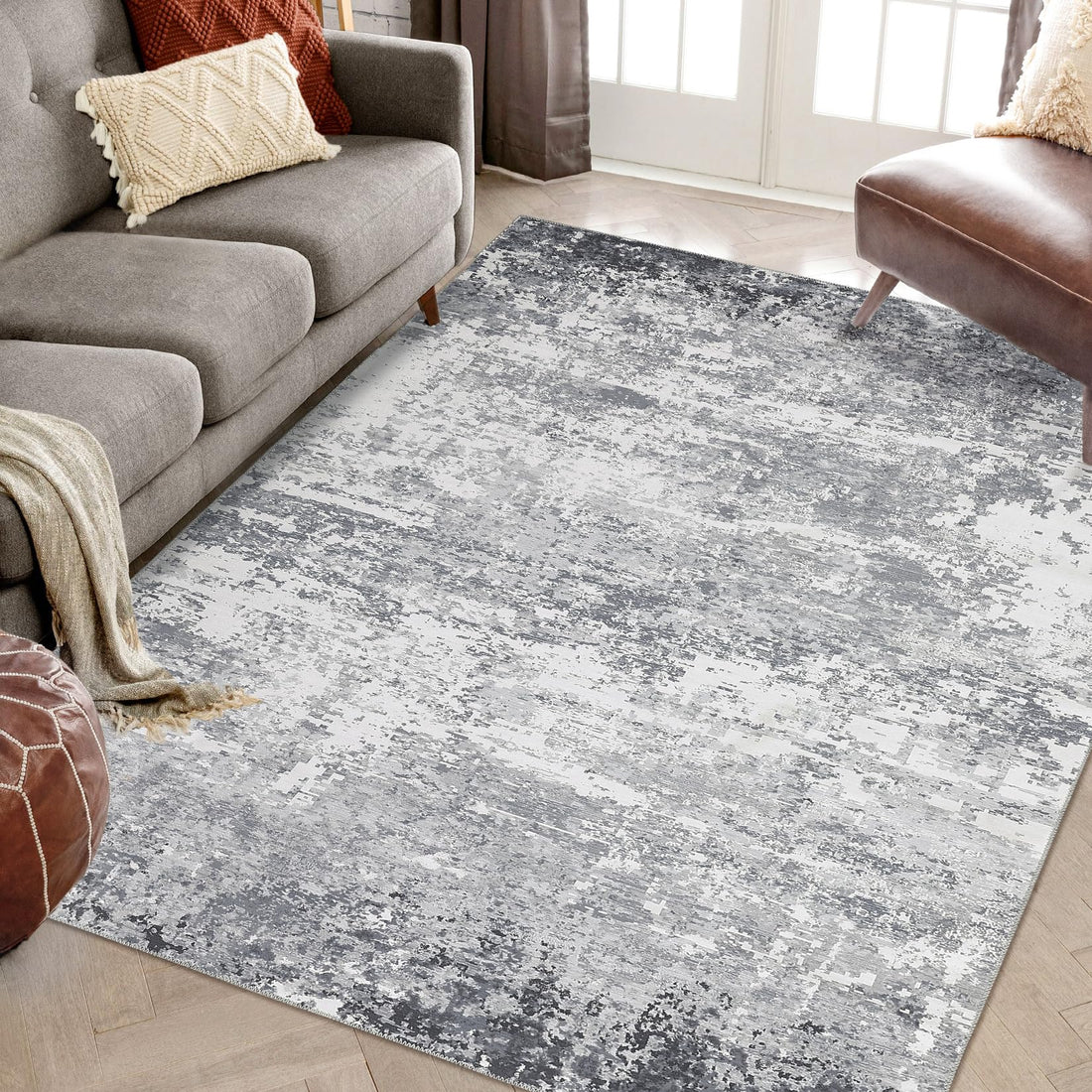 Tappeto GARVEE Abstract Modern 160x230cm antimacchia, lavabile, antiscivolo, morbido, astratto, grigio, ideale per sala da pranzo e cameretta dei bambini