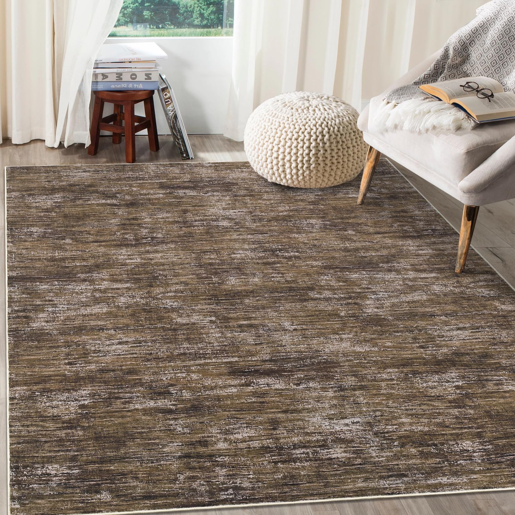 Tappeto moderno Garvee 120x170 cm marrone per soggiorno, camera da letto, ufficio, antiscivolo, lavabile in lavatrice
