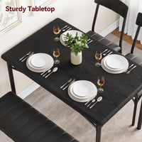 Set da pranzo Garvee per 4 persone con sedie imbottite e panca, tavolo rettangolare in legno, robusto, salvaspazio, ideale per appartamenti, MDF e acciaio