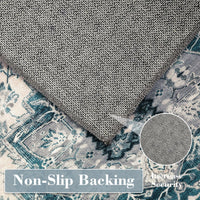 Garvee Teppichläufer Vintage Grau Blau Schmutzabweisend Waschbar Polyester Kaschmirimitat Rutschfest Flachflor 60x230 cm Für Flur Wohnzimmer