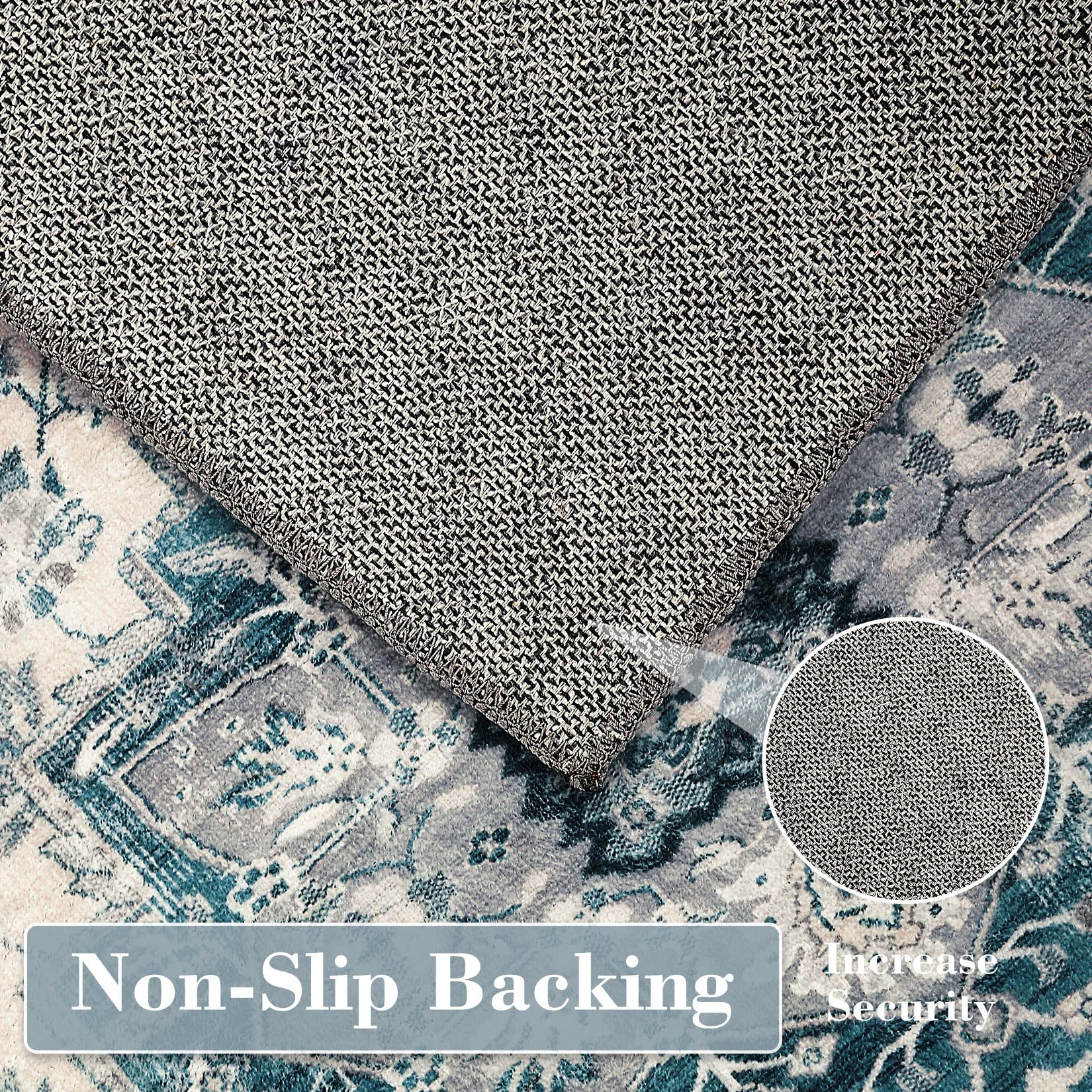 Garvee Teppich Vintage Design Waschbar Rutschfest 100% Polyester Kaschmirimitat Flachflor Grau Blau 160x230cm Wohnzimmer Schlafzimmer