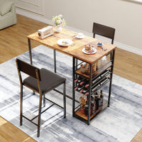 Tavolo da pranzo piccolo Garvee per 2 persone con 4 scomparti portaoggetti, portabicchieri e portabottiglie, struttura in acciaio robusto, design in legno rustico, ideale per piccoli spazi, compatto, marrone