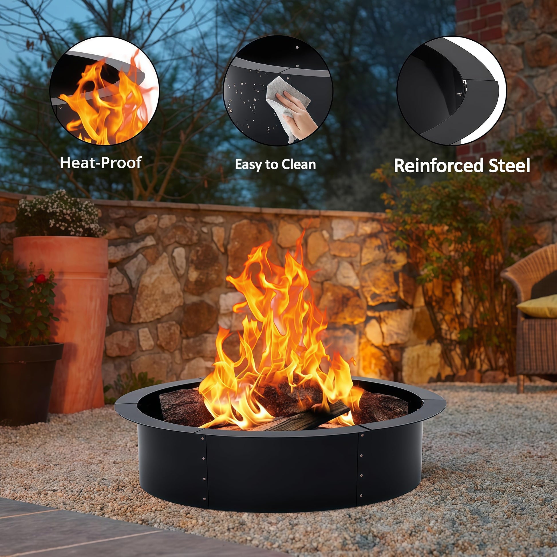 Braciere senza fumo Garvee da 48 pollici in acciaio inossidabile - Braciere da giardino e da campeggio con fori di ventilazione - Resistente a tutte le temperature e facile da montare