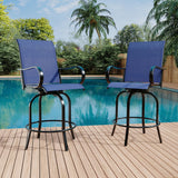 Garvee Set di 2 Sgabelli Girevoli da Bar, Metallo Antiruggine, Nero, per Giardino e Balcone, Altezza Bar, Tela Resistente - Blu