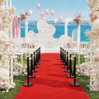 Garvee Set di 6 pali in acciaio inossidabile con corda in velluto rosso da 5 piedi per matrimoni ed eventi, base in cemento, montaggio senza attrezzi, rosso