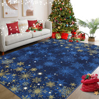 Tappeto per soggiorno Garvee, tappeto natalizio blu 160x230 cm, lavabile, morbido, motivo a fiocco di neve, per camera da letto, cucina, sala da pranzo, ufficio, decorazione natalizia
