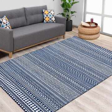 Garvee Teppich Boho Marokkanisch Navy Blau Waschbar Rutschfest Polyester 160x230 cm Wohnzimmer Schlafzimmer