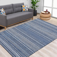 Garvee Teppich Boho Marokkanischer Waschbar Rutschfest Polyester Niedriger Flor Navy Blau Für Wohnzimmer Schlafzimmer