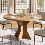 Garvee Tavolo da Pranzo Rotondo 119 cm per 4-6 Persone, Base a Colonna Robusta, MDF, Minimalista, Multifunzionale, Facile Montaggio, Cucina e Soggiorno - Brown