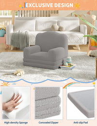 Divano per bambini Garvee 2 in 1 convertibile con elevato comfort, schiuma, morbido Sherpa, antiscivolo, grigio per sala giochi, leggero e sicuro