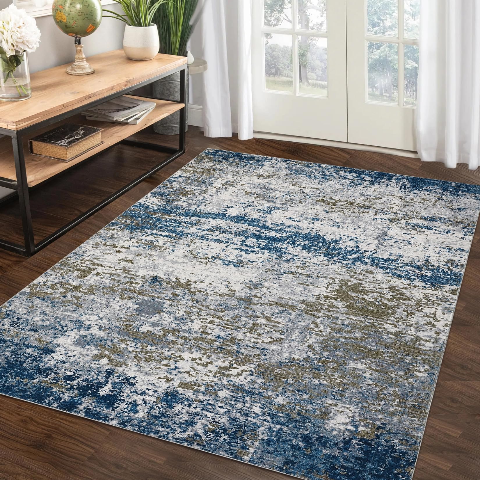 Tappeti astratti Garvee per camera da letto, soggiorno, lavabili, design moderno, tappeto grande per sala da pranzo, arredamento per ufficio, blu 120 x 170 cm