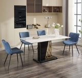 Garvee Set 2 Sedie da Pranzo Pelle Effetto Vertical Stripe CY-Gitter-2303 Ergonomiche Regolabili 74x41x52cm Nero - Blauer Diamantform
