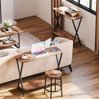 Tavolo consolle stretto Garvee in stile rustico, struttura a X in legno e metallo, soggiorno e corridoio, 31,4"L x 11,8"W x 31,8"H, nero