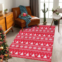 Garvee Tappeto Natalizio Rosso con Fiocchi di Neve e Albero di Natale, Antiscivolo, Lavabile, Ultra Sottile in Poliestere per Soggiorno e Camera da Letto