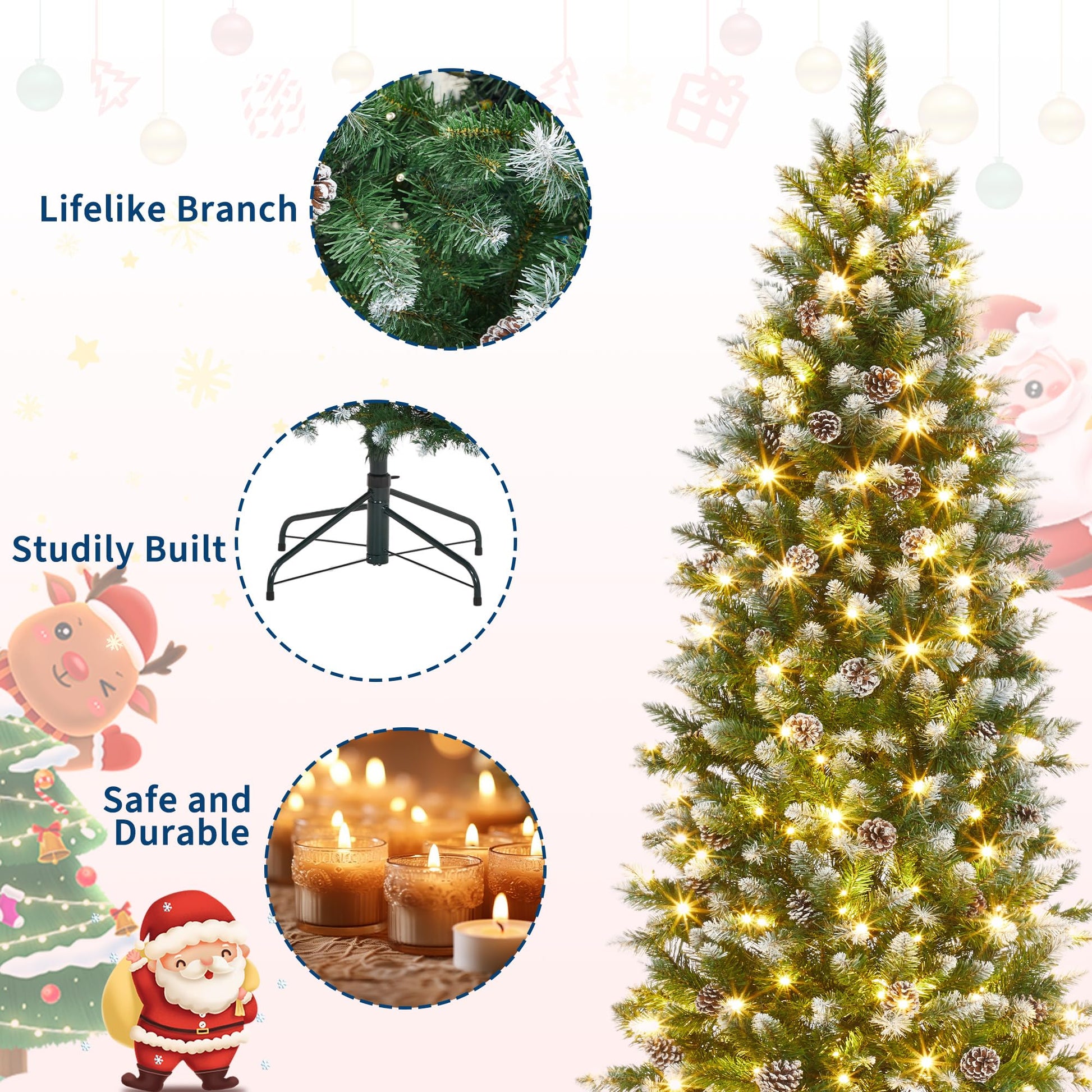 Albero di Natale artificiale Garvee da 228 cm per Natale - Albero di Natale di alta qualità con robusta struttura in metallo