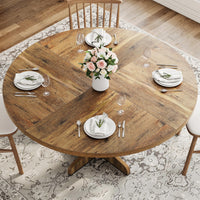 Tavolo da pranzo rotondo Garvee da 47" per 4 persone con robusta struttura in metallo e piano in MDF, design rustico per cucina e soggiorno, marrone